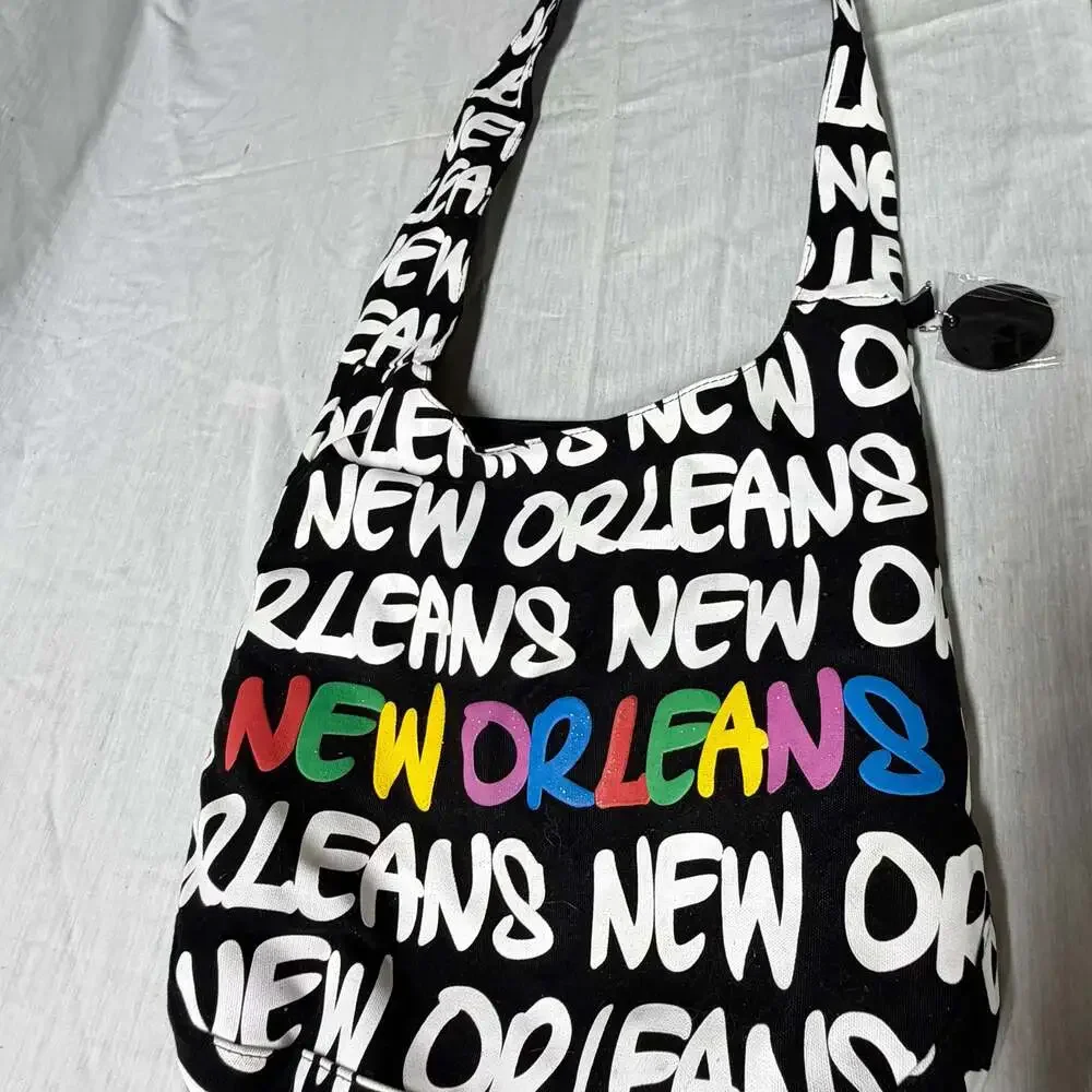 Robin Ruth New Orleans Graffiti Print Canvas Hobo Bag